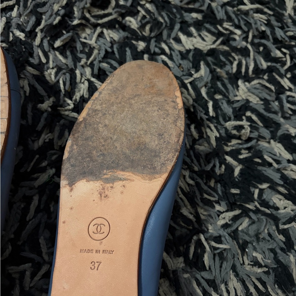 Authentic CHANEL Ballet Flats Blue Lambskin CC Logo Ballerina Shoes size 37 us 7 - Picture 10 of 10